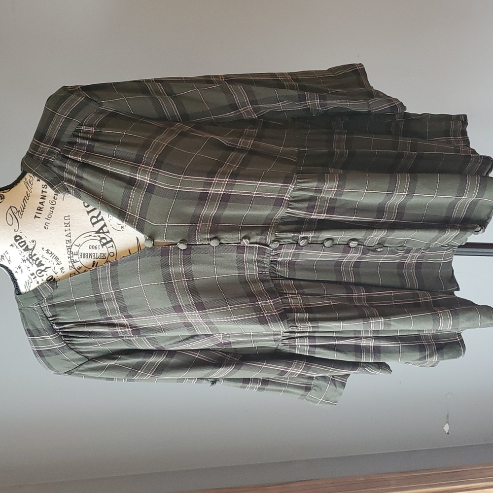 Torrid Green and Pink Plaid Top, size 2